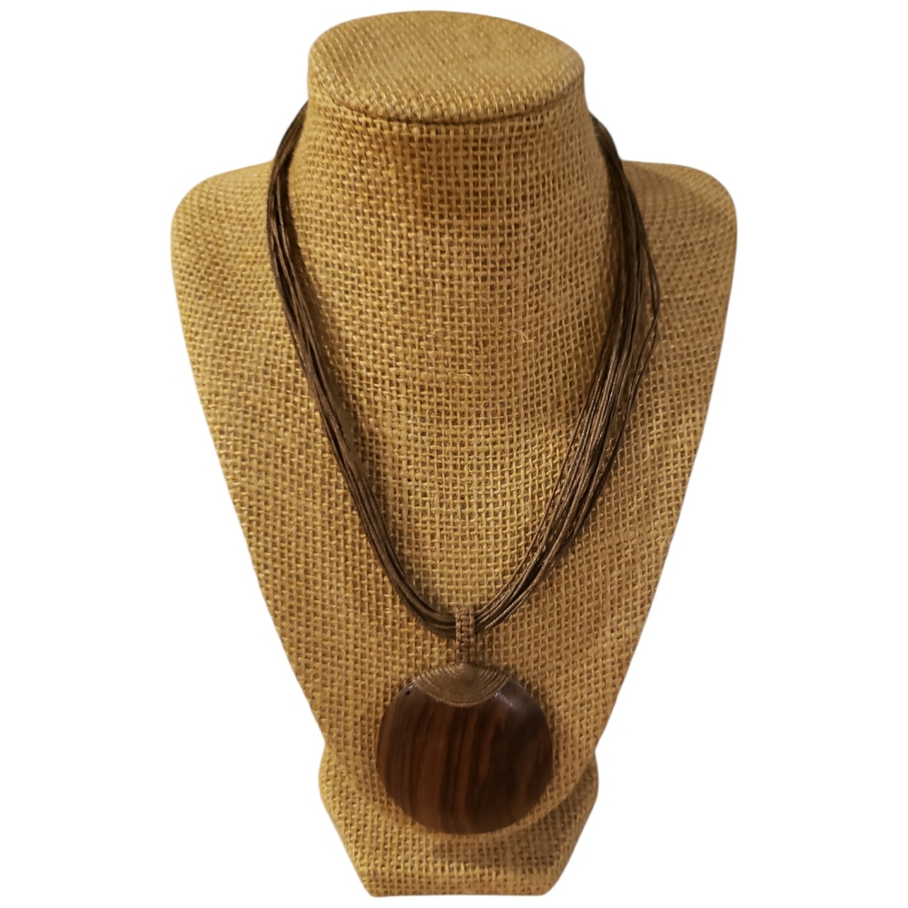 NEW! African Hand Crafted Brown Wood Pendant w/ Multilayer Necklace